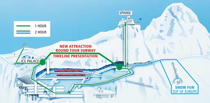 Round-tour subway on the Jungfraujoch will link the Sphinx hall